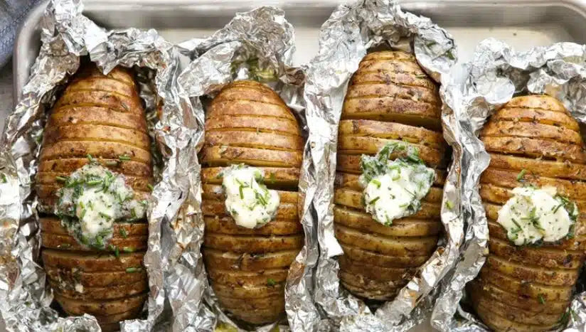 Grilled Hasselback Potatoes with Chive Butter