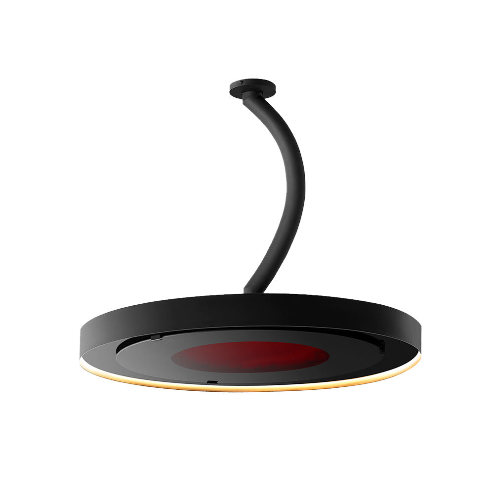 Black ceiling light fixture with red interior on a white background