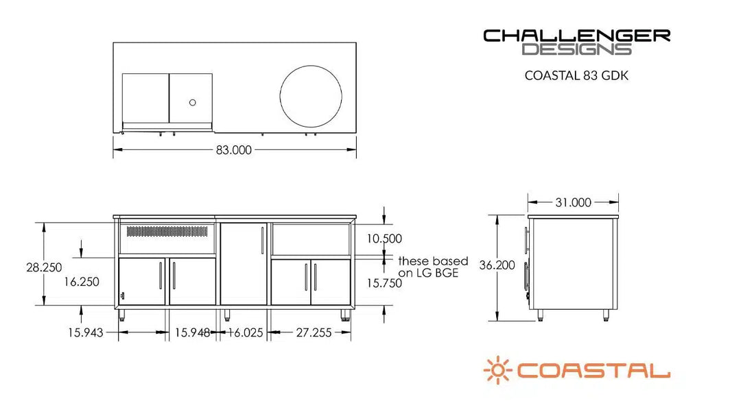 Challenger Designs | 83" Outdoor Kitchen Island with Big Green Egg Cutout