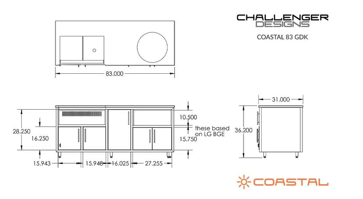 Challenger Designs | 83" Outdoor Kitchen Island with Big Green Egg Cutout