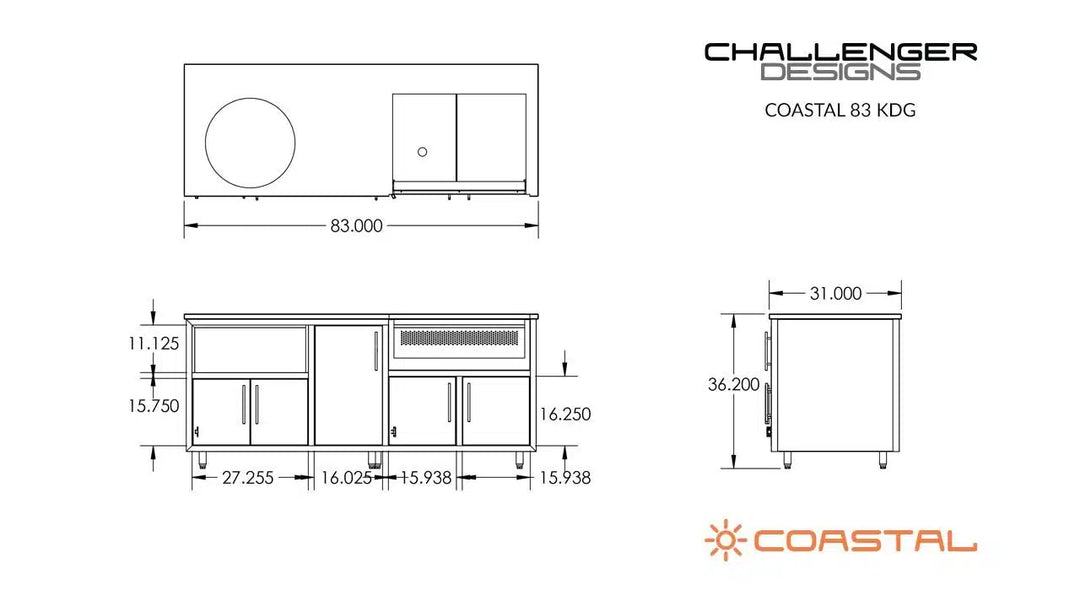 Challenger Designs | 83" Outdoor Kitchen Island with Big Green Egg Cutout