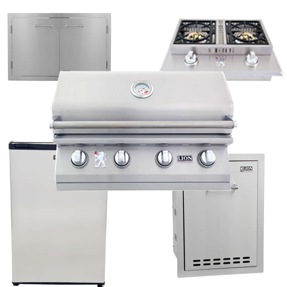 Lion L-60000 32" Built-In BBQ Bundle w/ Side Burner, Fridge & Storage