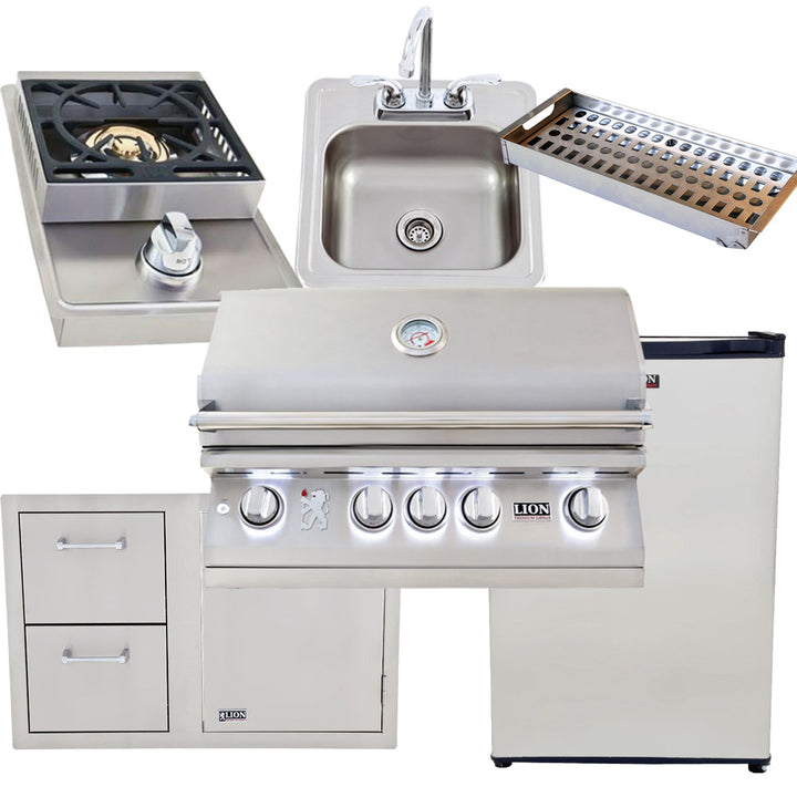 Lion L-75000 32" BBQ Bundle | Side Burner | Sink | Fridge | Storage